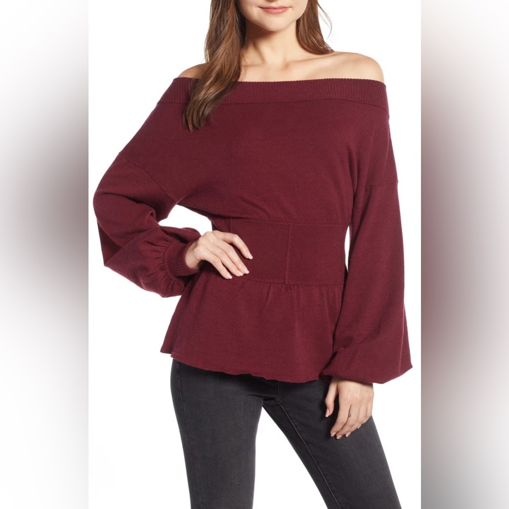 Something Navy Waist Detail Off the Shoulder Sweater large